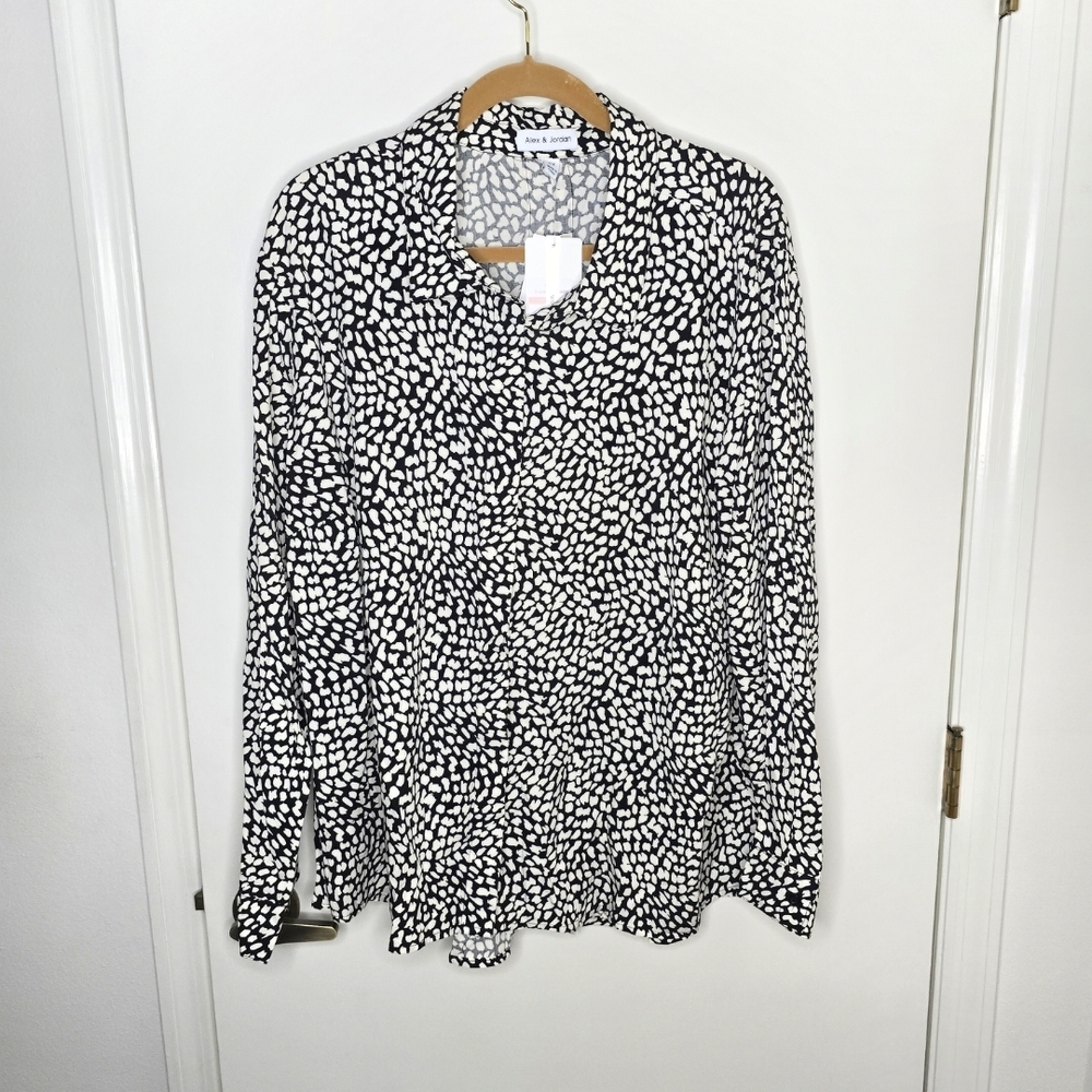 Alex & Jordan Elegant Black and White Women's Button Down Shirt NWT 2X